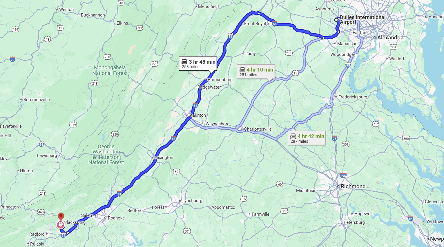 Directions from Dulles Airport to Durham Hall